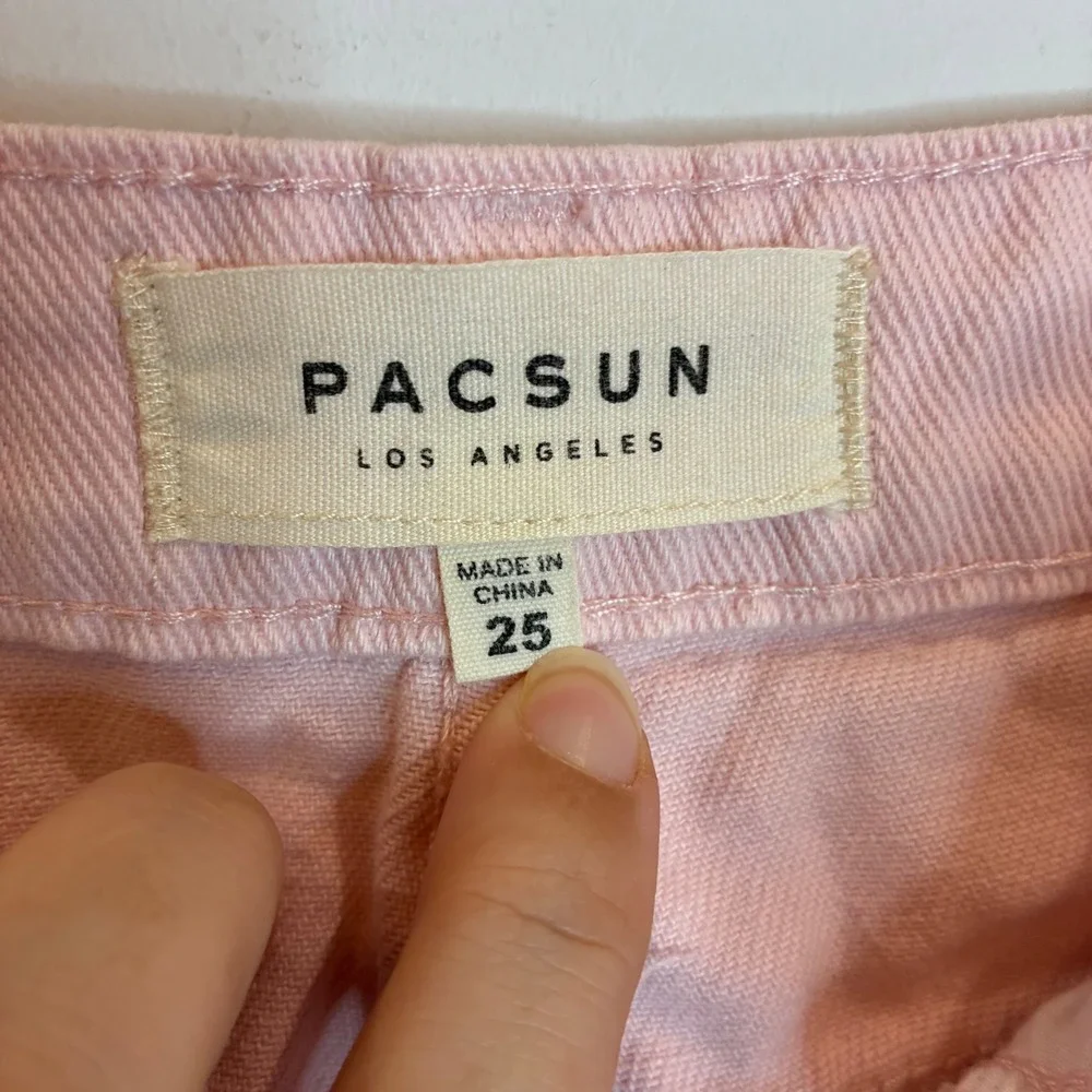 PacSun Pink Distressed Denim Mini Skirt Raw Hem Size 25